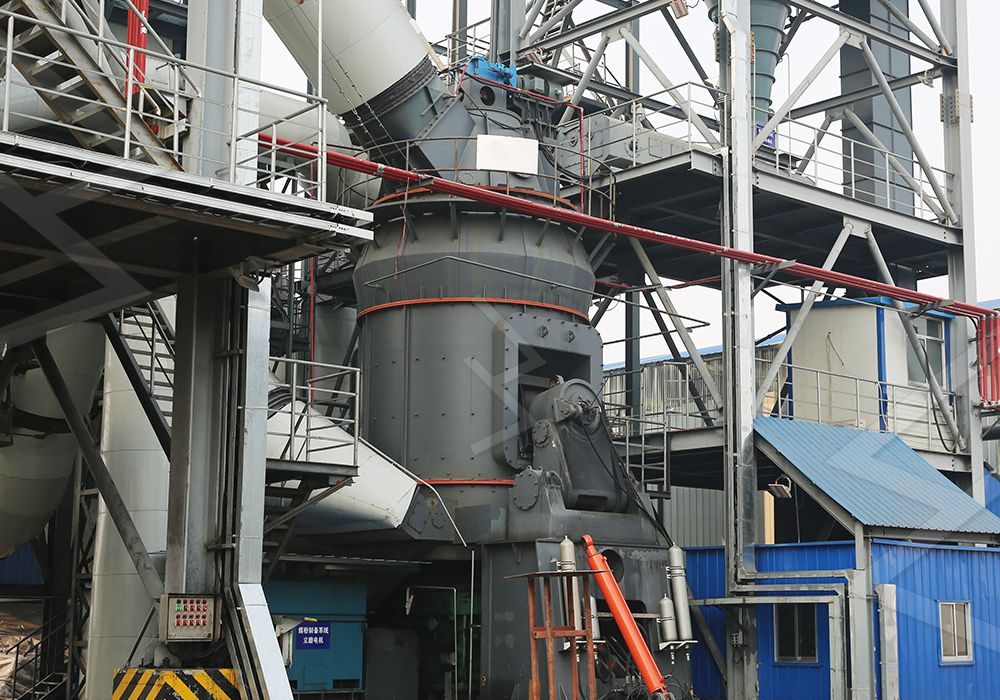 Close-up of grinding roller and table in vertical mill