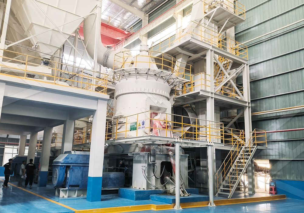 Vertical grinding mill interior with rollers